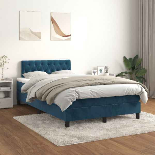 vidaXL Boxspringbett mit Matratze Dunkelblau 120x200 cm Samt, 3141477