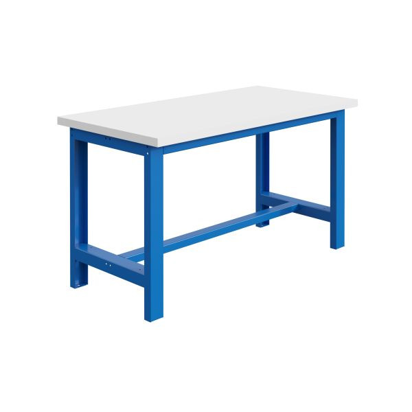 SOFAME SI Schwerlastwerkbank B 2000 x T 750 x H 830mm, RESITOP Laminat-Arbeitsplatte 30 mm, Himmelblau RAL 5015, W010010214BI