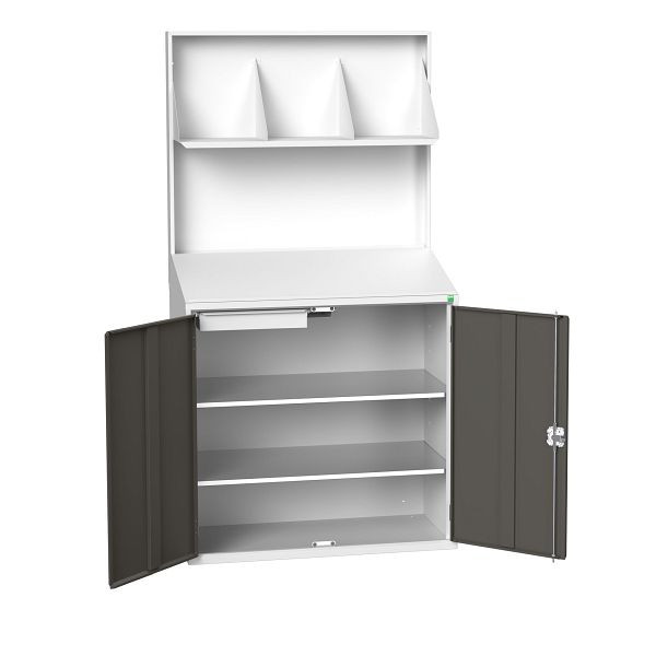 bott verso Economy Pult mit glatter Rückwand, mit Ordnerhalter, 2 Ablagen, 1 Schubladen, BxTxH: 1050 x550 x 2000 mm, Lichtgrau / Anthrazitgrau, 16929218.19