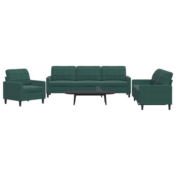 vidaXL 3-tlg. Sofagarnitur mit Kissen Dunkelgrün Samt, 3278433