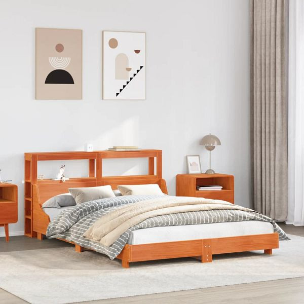 vidaXL Massivholzbett ohne Matratze Wachsbraun 140x190 cm Kiefernholz, 3306434