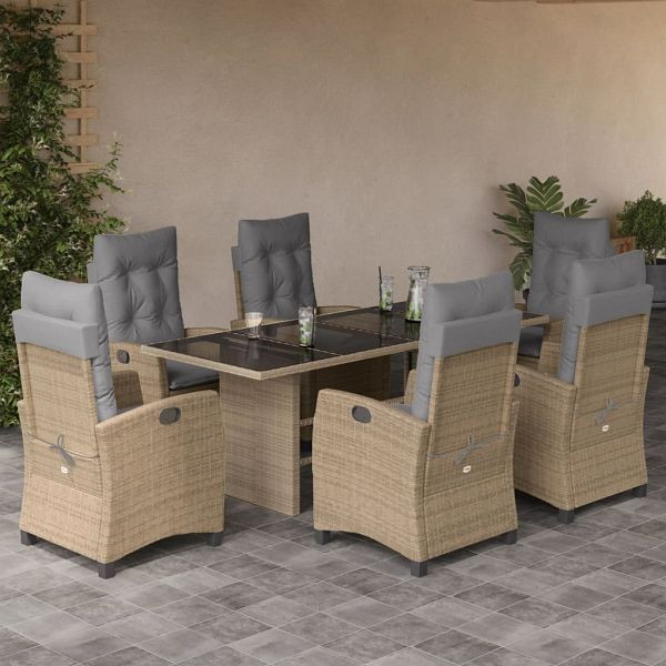 vidaXL 7-teilig Garten-Essgruppe mit Kissen Beigemischung Poly Rattan, 3212695