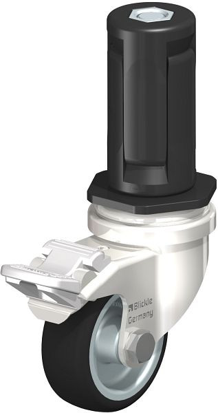 Blickle LRXA-PATH 50G-FI-EXR04 Edelstahl-Apparate-Lenkrolle mit Expander & Feststeller, Thermoplastisches Polyurethan, Grau, 853312
