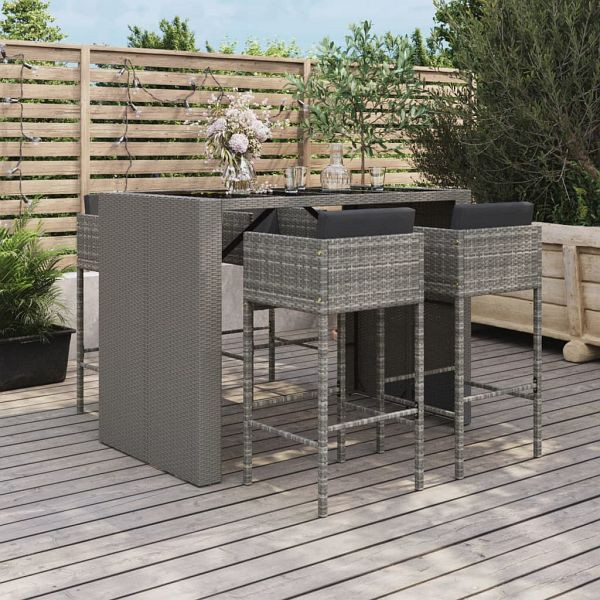 vidaXL 5-tlg. Gartenbar-Set mit Kissen Grau Poly Rattan, 3200668