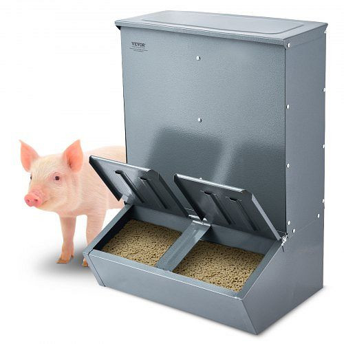 VEVOR Futterspender 3,7 Scheffel, Doppeltür Stahl-Futtertrog, Schweinefutterautomat für bis zu 8 Schweine, Außenbereich, SCWSQLMZWSQ2L3DL0V0