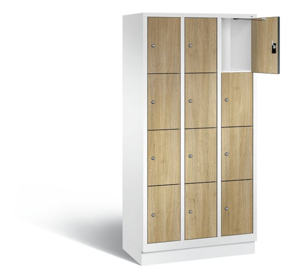 C+P Schließfachschrank Evolo, H1800xB900xT500mm, Farbe: Verkehrsweiß / Dekor Eiche Sereno, 48020-304 S10176