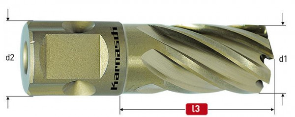 Karnasch HSS-XE Kernbohrer, Sandwich Nitto/Uni-Schaft 19mm, Nutzlänge 30mm, Gold-Line30 d=16mm, VE: 5 Stück, 201240016