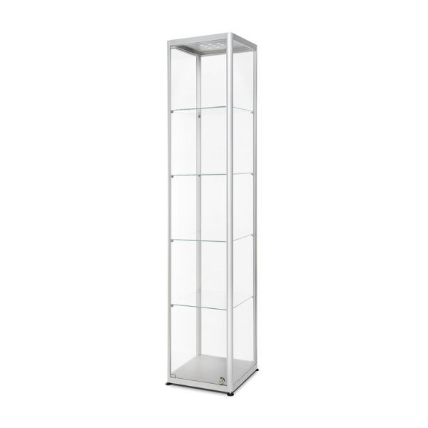 Showdown Displays Glasvitrine beleuchtet 400x2000x400 silber, VR2-24-400LED