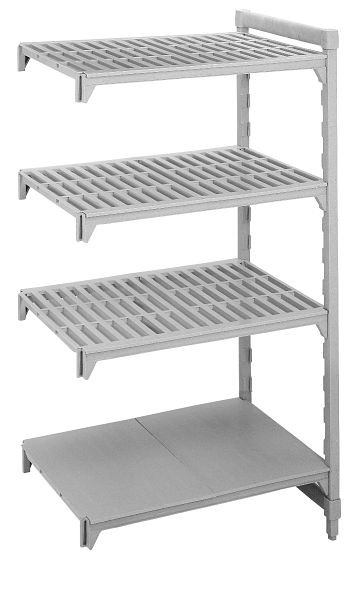 Cambro Camshelving® Premium, Anbaueinheit, 3 geschlitzte Fachböden und 1 fester Fachboden, 200 kg pro Fachboden, 40x63,5x170 cm, MPA4617VS4PKG490