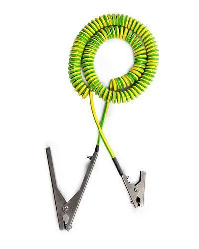DENIOS Spiralerdungskabel Mini mit 2 Zangen 1x 60 und 1x 140 mm, 3 m Auszugslänge, ATEX, 244028