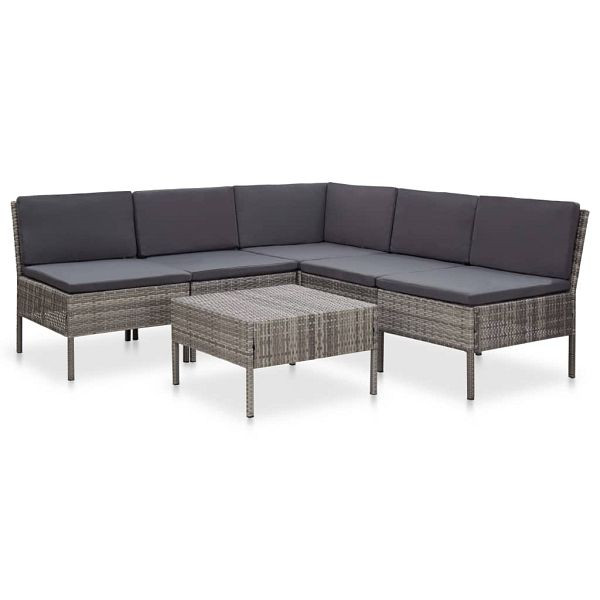 vidaXL 6-teilig Garten-Sofagarnitur mit Auflagen Poly Rattan Grau, 48938