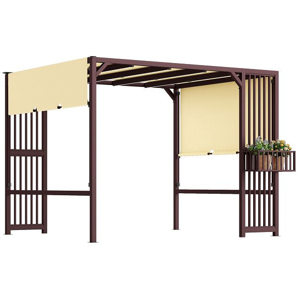 Outsunny Pergola Pavillon 3x2,5m UV 30+Stabil winterfest Sonnenschutz mit verstellbar Schiebedach Dunkelbraun, 84C-640V00DR