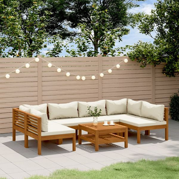 vidaXL 7-teilig Garten-Lounge-Set mit Creme Kissen Massivholz Akazie, 3086947