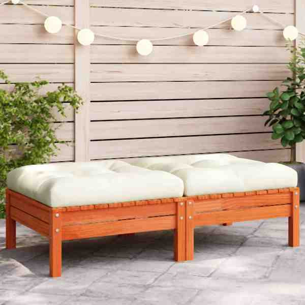 vidaXL Gartenhocker mit Kissen 2 Stück Wachsbraun Massivholz Kiefer, 838170