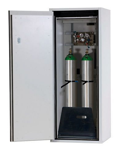 asecos Gasflaschenschrank feuerbeständig G90, 2 x 10 l Flaschen, B 600 mm, Tür links, grau, 210382