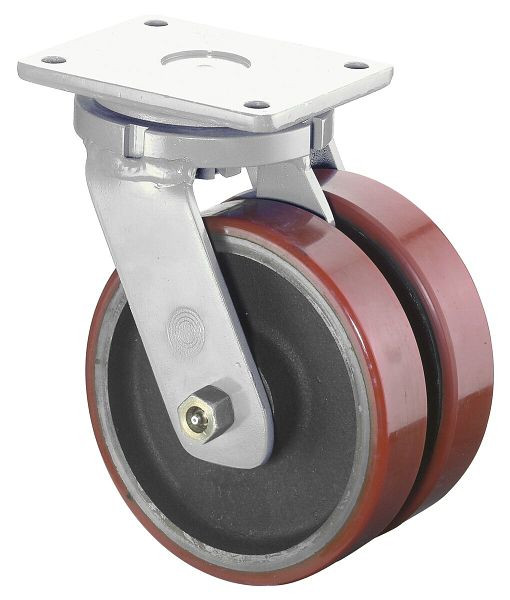 BS Rollen Schwerlastdoppelrolle, Breite 2x50 mm, Ø200 mm, bis 2000 kg, Lauffläche Guss-Polyurethan 95 Shore A, Guss, Kugellager, S100.C10.200