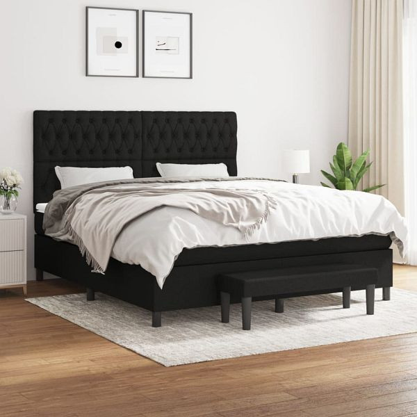 vidaXL Boxspringbett mit Matratze Schwarz 180x200 cm Stoff, 3136855