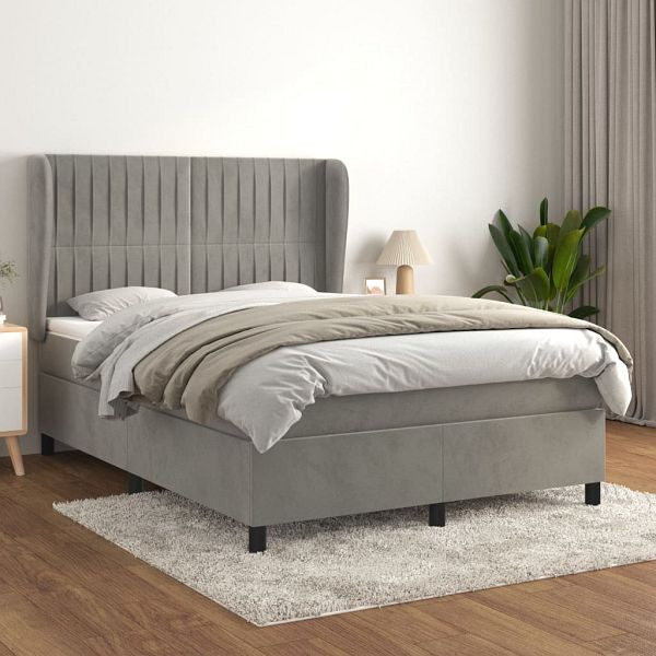 vidaXL Boxspringbett mit Matratze Hellgrau 140x200 cm Samt, 3129333