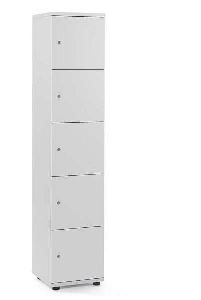 Deskin Schließfachschrank OFFICE-LINE mit 5 Fächern, Korpus und Türen Dekor Lichtgrau, H 1890 x B 400 x T 420 mm, Zylinderschlösser, 290006