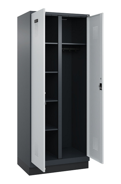 C+P Wäsche-/Garderobenspind Evolo PLUS, mit Sockel, 2 Abteile, 1950x800x500mm, 7016, Frontfarbe RAL 7035 Lichtgrau, Zylinderschloss, 049620-22 S10044