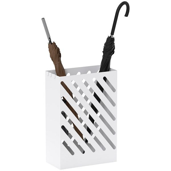 HOMCOM Regenschirmständer mit Tropfschale, 4 Haken, Stahl, 28L x 14B x 41H cm, Weiß, 837-551V00WT