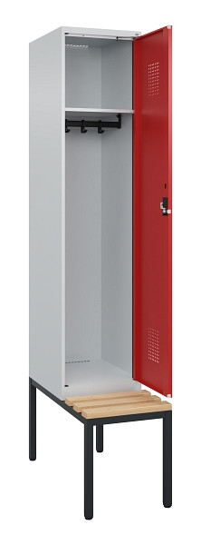 C+P Spind Evolo PLUS, 1 Abteile, 2120x400x815mm, 7035/3000, Haken 4, Zylinderschloss, Sitzfläche Buche-Hartholz, Sitzbank, 0490507-12 S10030