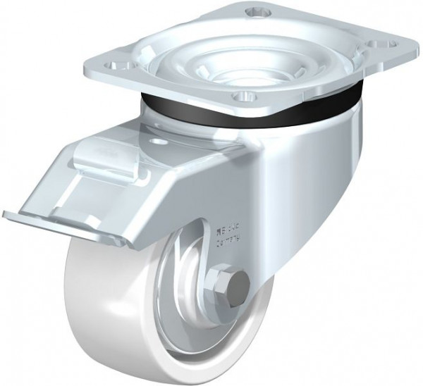 Blickle LK-SPO 80G-FI-FA Stahlblech-Lenkrolle, schwere Ausführung, mit Anschraubplatte & Feststeller, Polyamid, Weiß, 852825