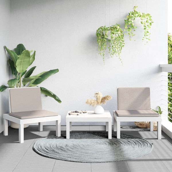 vidaXL 3-teilig Garten-Lounge-Set mit Kissen Weiß PP, 3203732