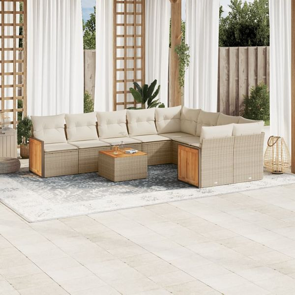 vidaXL 10-teilig Garten-Sofagarnitur mit Kissen Beige Poly Rattan, 3260392