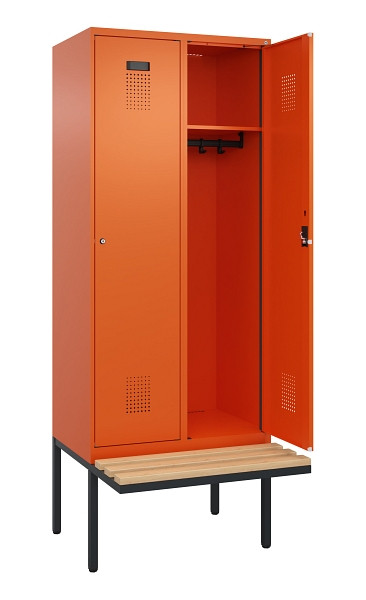 C+P Spind Evolo PLUS, 2 Abteile, 2120x800x815mm, 2004/2004, Haken 4, Zylinderschloss, Sitzfläche Holz, 0490407-22 S10050