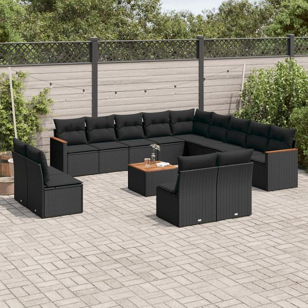 vidaXL 14-teilig Garten-Sofagarnitur mit Kissen Schwarz Poly Rattan, 3226489