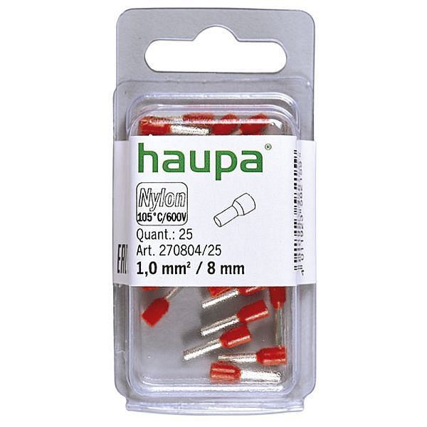 Haupa isolierte Aderendhülse 1 mm²/8 mm rot, VE: 25 Stück, 270804/25