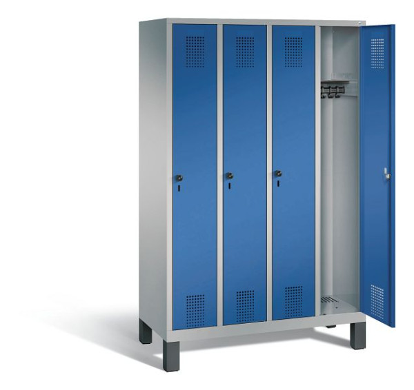 C+P Garderobenschrank Evolo, H1850xB1190xT500mm, Farbe: Weißaluminium / Enzianblau, 48010-40 S10695
