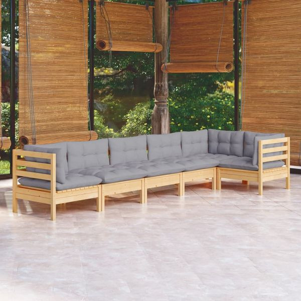 vidaXL 6-teilig Garten-Lounge-Set mit Grauen Kissen Kiefernholz, 3096393
