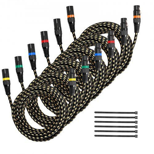 VEVOR 7,62 m XLR-Kabel 6er-Pack, geschirmt, vergoldet, für Mikrofone, Verstärker, Bühnenbeleuchtung, KNYPXKNGDM251W6B2001V9