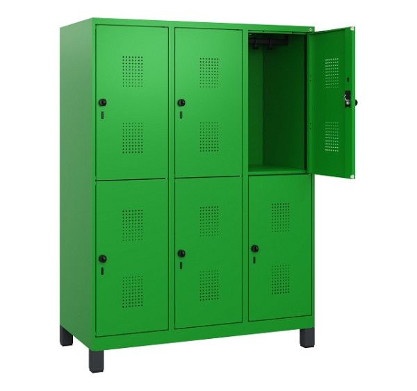 C+P Doppelstöckiger Spind Evolo PLUS, Füße, 6 Fächer, 1630x1200x500mm, 6037/6037, Drehriegel, 0493105-32 S10036