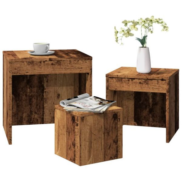 vidaXL Satztische 3 Stk. Altholz-Optik Holzwerkstoff, 856686