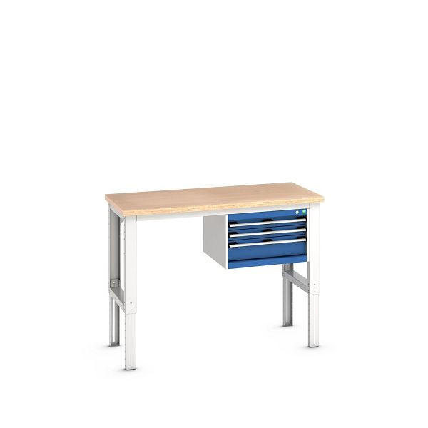 bott cubio Werkbank mit Hängeschrank 3 Schubladen, Multiplex, höhenverstellbar BxHxT: 1500x750x740-1140mm, Multiplex RAL 7035/5010, 41003536.11V