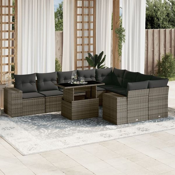 vidaXL 10-tlg. Garten-Sofagarnitur mit Kissen Grau Poly Rattan, 3269390