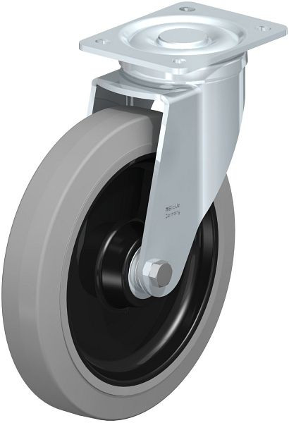 Blickle LH-POEV 250K-SG Stahlblech-Lenkrolle, Schwerlast-Ausführung, mit Anschraubplatte, Elastik-Vollgummi, Grau, 672600