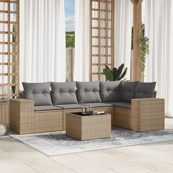 vidaXL 6-teilig Garten-Sofagarnitur mit Kissen Beige Poly Rattan, 3222538