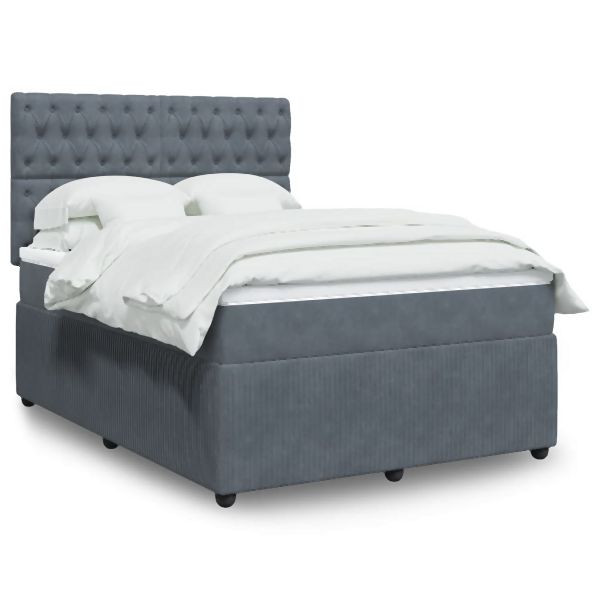 vidaXL Boxspringbett mit Matratze Dunkelgrau 140x190 cm Samt, 3294641