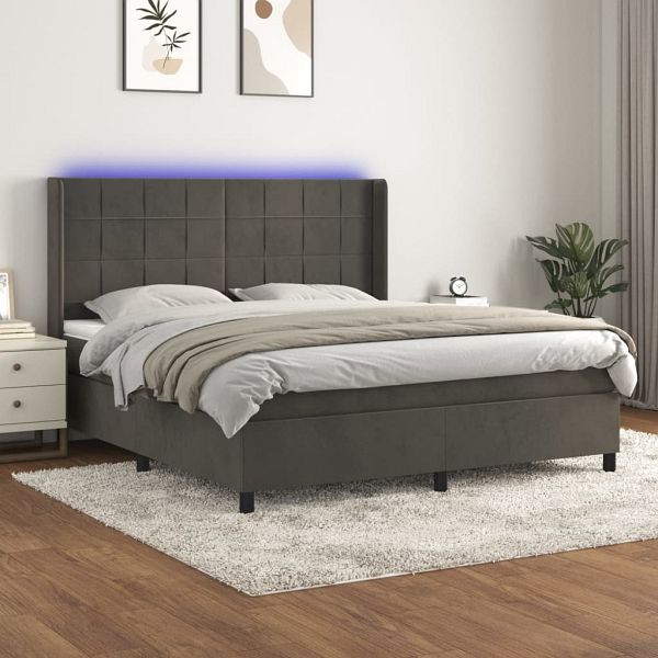vidaXL Boxspringbett mit Matratze & LED Dunkelgrau 160x200 cm Samt, 3139572