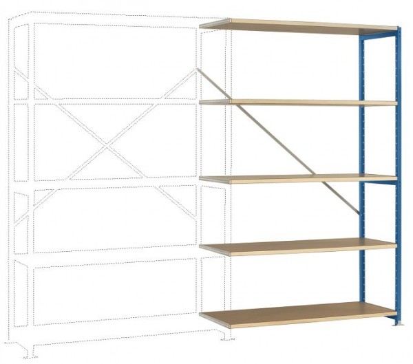 Manuflex Breitfach-Steckregal Anbauregal mit 5 Holzverbundböden, HxBxT = 2000 x 1250 x 500 mm, brillantblau, RP1127.5007