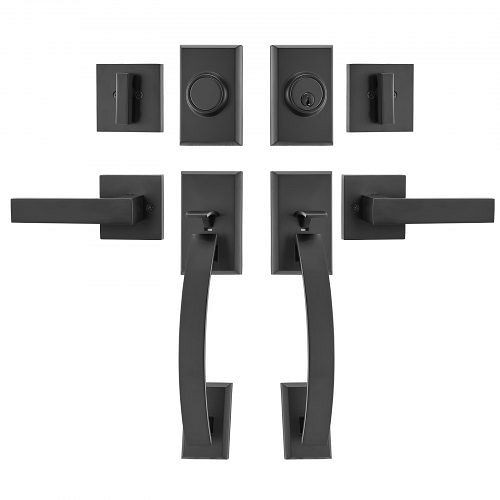 VEVOR Doppeltürgriff-Set, Doppeltürschloss-Set, mattschwarz, gewölbter Türhebel, SMSBYGHDSHXLZ8LO2V0