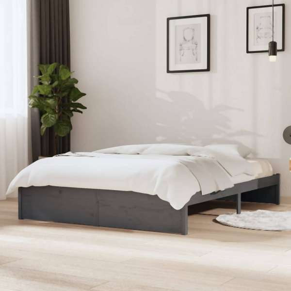 vidaXL Massivholzbett Grau 135x190 cm, 814926, 8720286998717