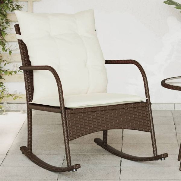 vidaXL Garten-Schaukelstuhl mit Kissen Braun Poly Rattan, 369019
