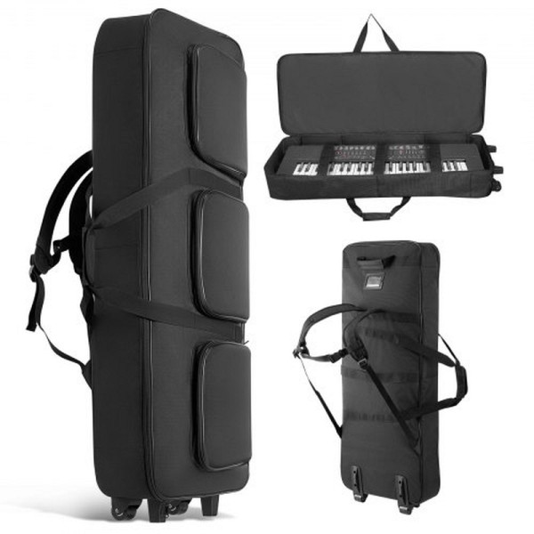 VEVOR Keyboardtasche für 88 Tasten, 1100x440x180 mm, mit Schulterriemen, Griffen & Rollen, 1680D, wasserabweisend, gepolstert, QJSNB1680D88ZGV4S001V0