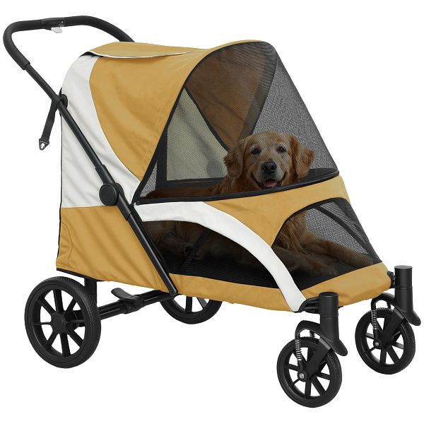PawHut Hundewagen, Faltbarer Hundebuggy für große Hunde, Haustierwagen mit 4 Rädern, Sicherheitsleinen, Bremsen, Braun, D00-210V00BN