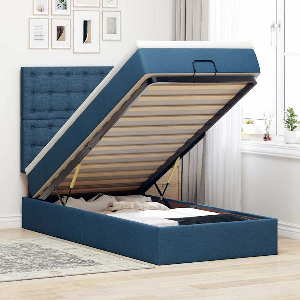 vidaXL Ottomane Bett mit Matratze & LEDs Blau 100x200 cm Stoff, 3314154